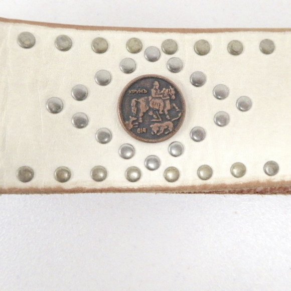 LINEA PELLE white leather coin studded belt M main image 6